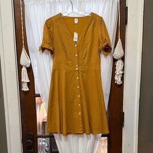 GAP, Mustard Linen Button-Down Dress, size 8. NWT!!
